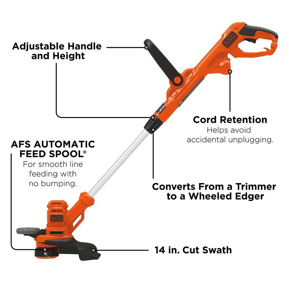 BLACK+DECKER 14 in. 6.5 Amp Corded Electric Single Line 2-In-1 String Trimmer  Lawn Edger with Automatic Feed BESTA510