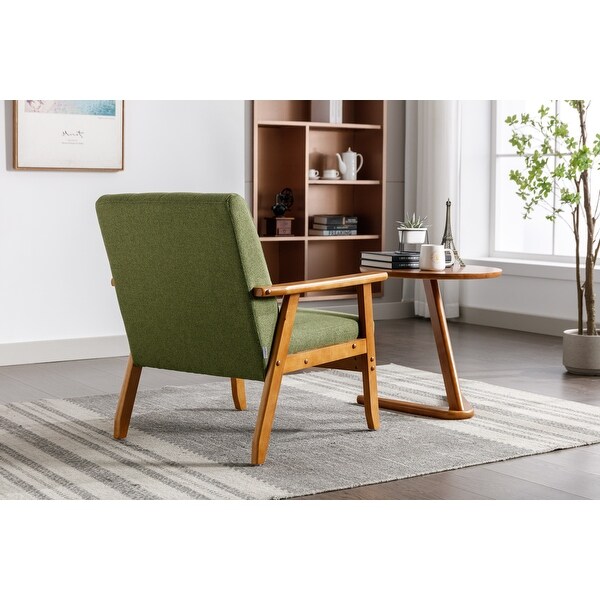 Green Leisure Chair with Solid Wood Armrest ， Linen Accent chair