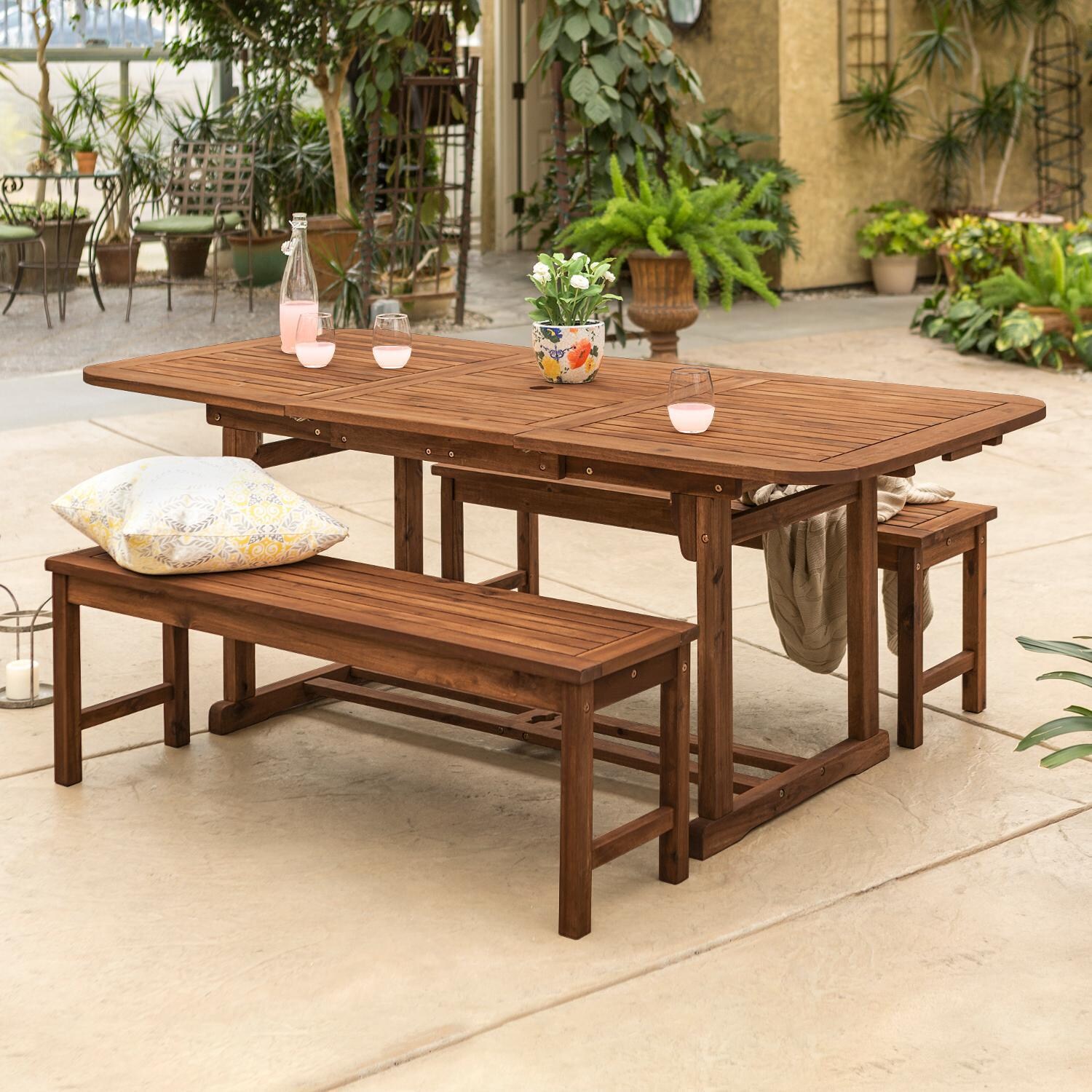 Ultimate Patio Horizon Way 3 Piece Dark Brown Acacia Patio Dining Set W/ 55 X 35 Inch Extension Table