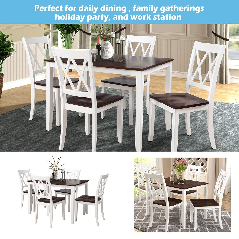 5 Pieces Dining Table Set for Kitchen Dining Room  Farmhouse Wood Rectangular Dining Table with 4 Dining Chairs