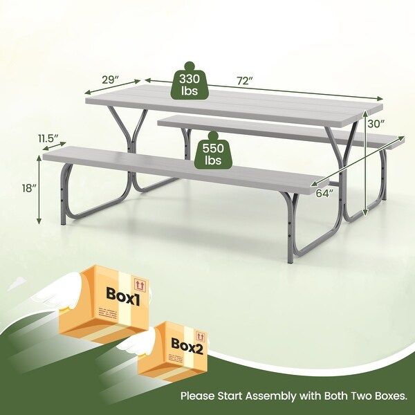 6 Feet Picnic Table Bench Set with HDPE Tabletop for 8 Person