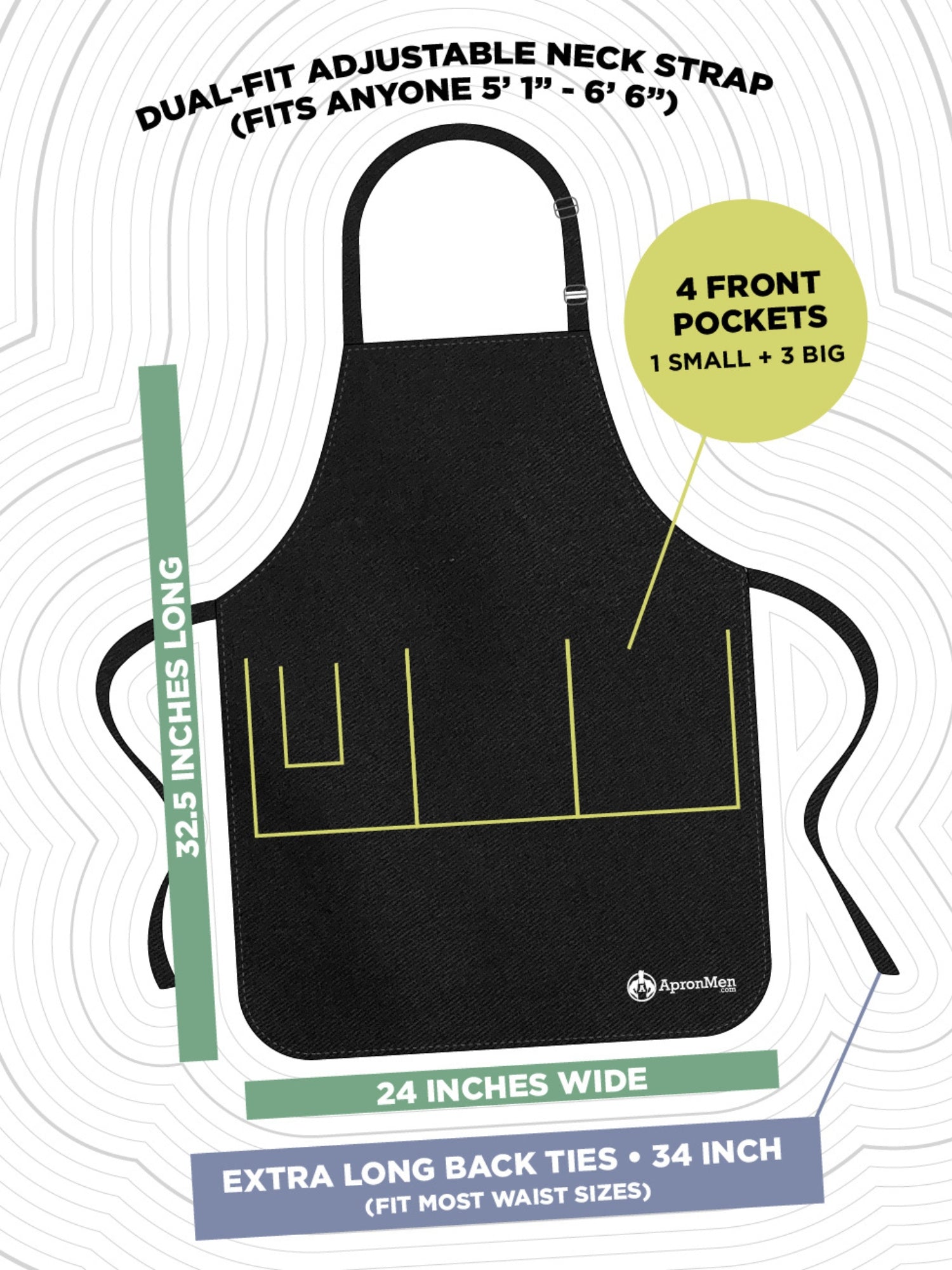 ApronMen, Funny Aprons For Men - Kiss the Cook - 100% Cotton with Pockets - Black