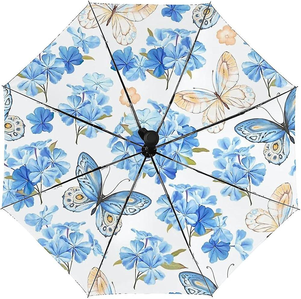 Colourlife Travel Umbrella Elegant Flowers Butterflies Automatic Windproof Foldable Umbrella For Sun and Rain