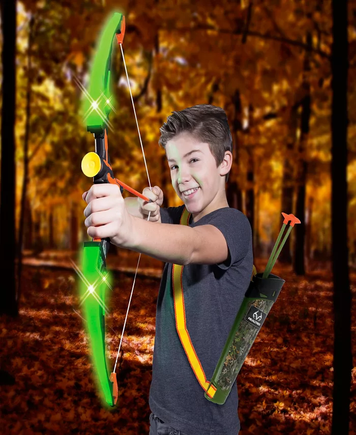 Realtree Nkok Light Up Archery Set 24.5 Green With Quiver  25020  Arrows Can Shoot Up To 40  3 Arrows Target  Lights Up Flashing Patterns  Officially Licensed