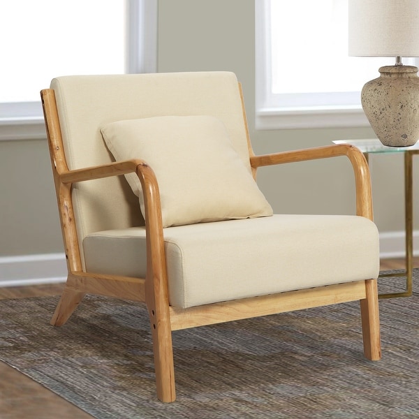 Linen Accent Chairs with Wood Legs - Upholstered Lounge Arm Chairs