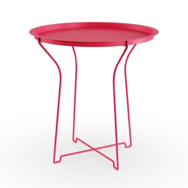 Atlantic Metal Round Side Tray Table; Removeable Tray Top， Decor， Wire Collapsible Legs， Indoor， Outdoor