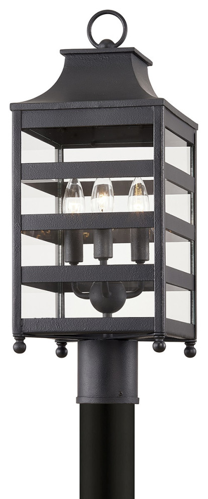 Holstrom 3 Light Post   Forged Iron Finish   Clear Glass   Traditional   Post Lights   by HedgeApple  Houzz