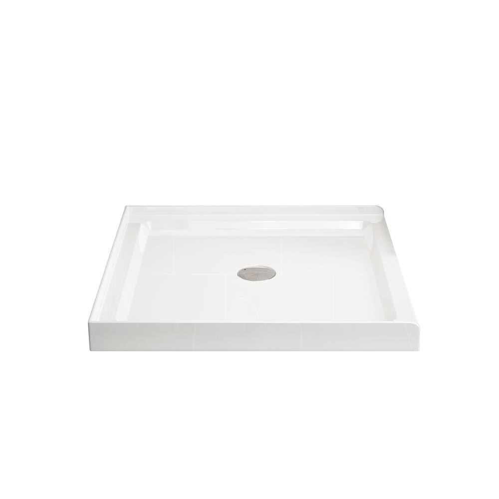 Tileon 36 in. x 36 in. Shower Base White Centered Drain and Single-Threshold Shower Caddy in White WYHDRA016