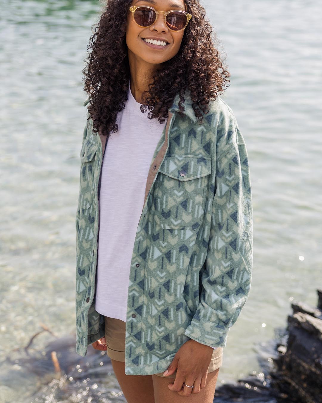 East Recycled Polar Fleece Shirt - Pistachio Ore Pattern