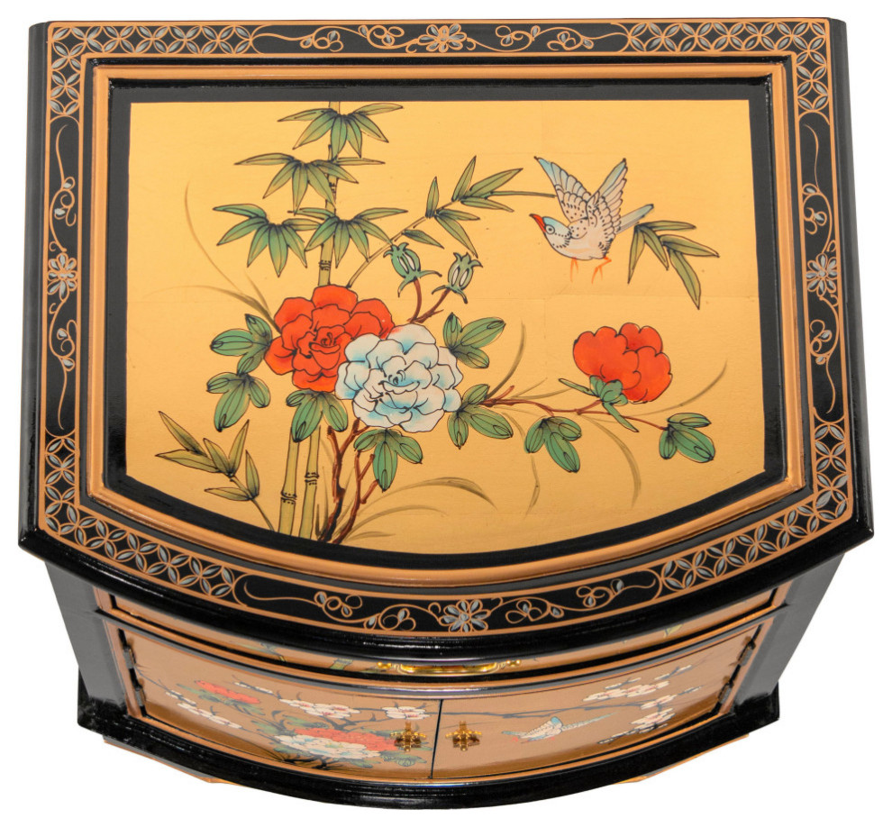 Gold Lacquer End Table Birds and Flowers   Asian   Side Tables And End Tables   by Oriental Furniture  Houzz