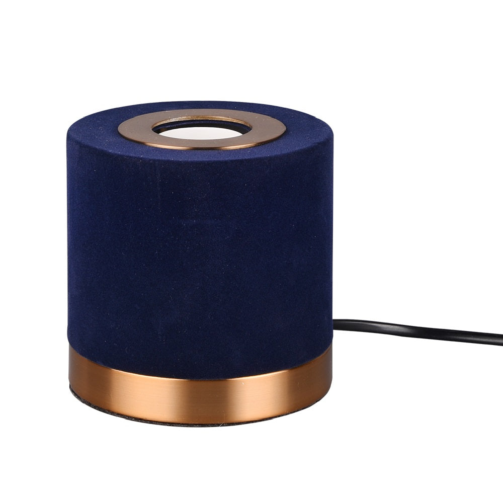 Britalia BR50691012 Blue Velvet Suede & Brushed Gold Vintage Cylindrical Table Lamp 11cm