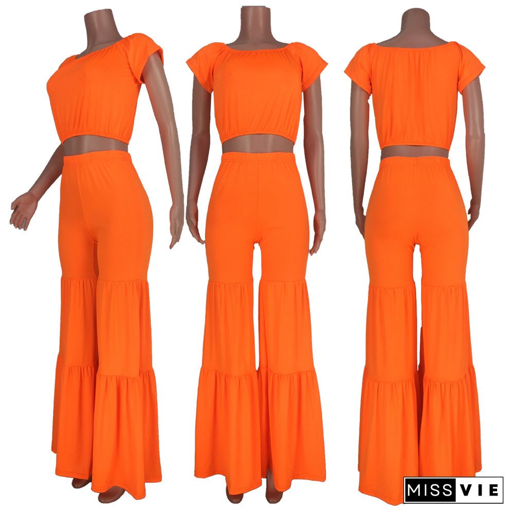 Casual Solid Color Pleated Wide Leg Pants Two-piece Set