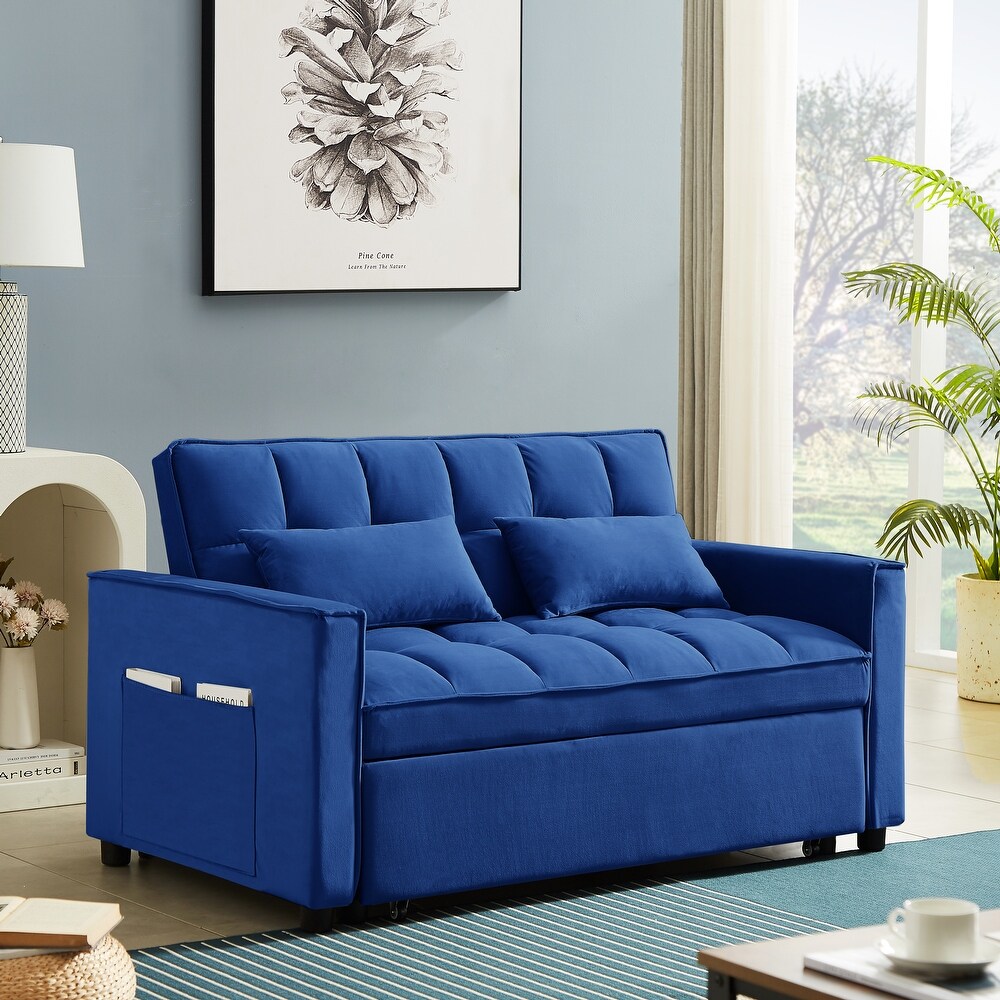 Velvet Convertible Loveseat Sleeper Sofa Couch with Adjustable Backrest