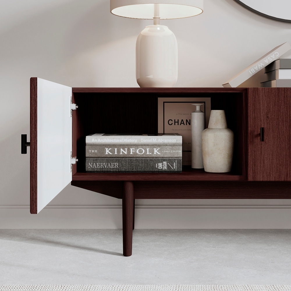 Living Skog Chelsea Brown TV Stand Fits for TV's up to 65 in. with Slatted Design and Wood Legs