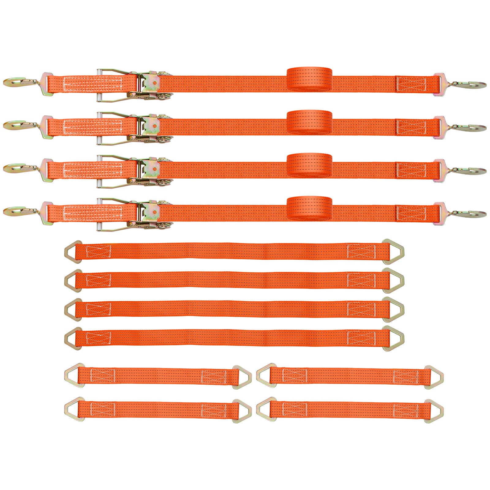 VEVOR Ratchet Tie Down Strap, 15.6ft x 2in Polyester Ratchet Strap 4000 lbs Working Load, 12 PCs Heavy Duty Car Strap w/ Double Hooks, Car Tie Down Strap with Chain Anchors, Security Fastening, Orange