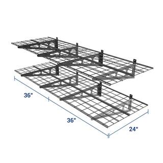 FLEXIMOUNTS 36 in. W x 24 in. D Steel Garage Wall Shelf in Black (4-Pack) WR26B-E