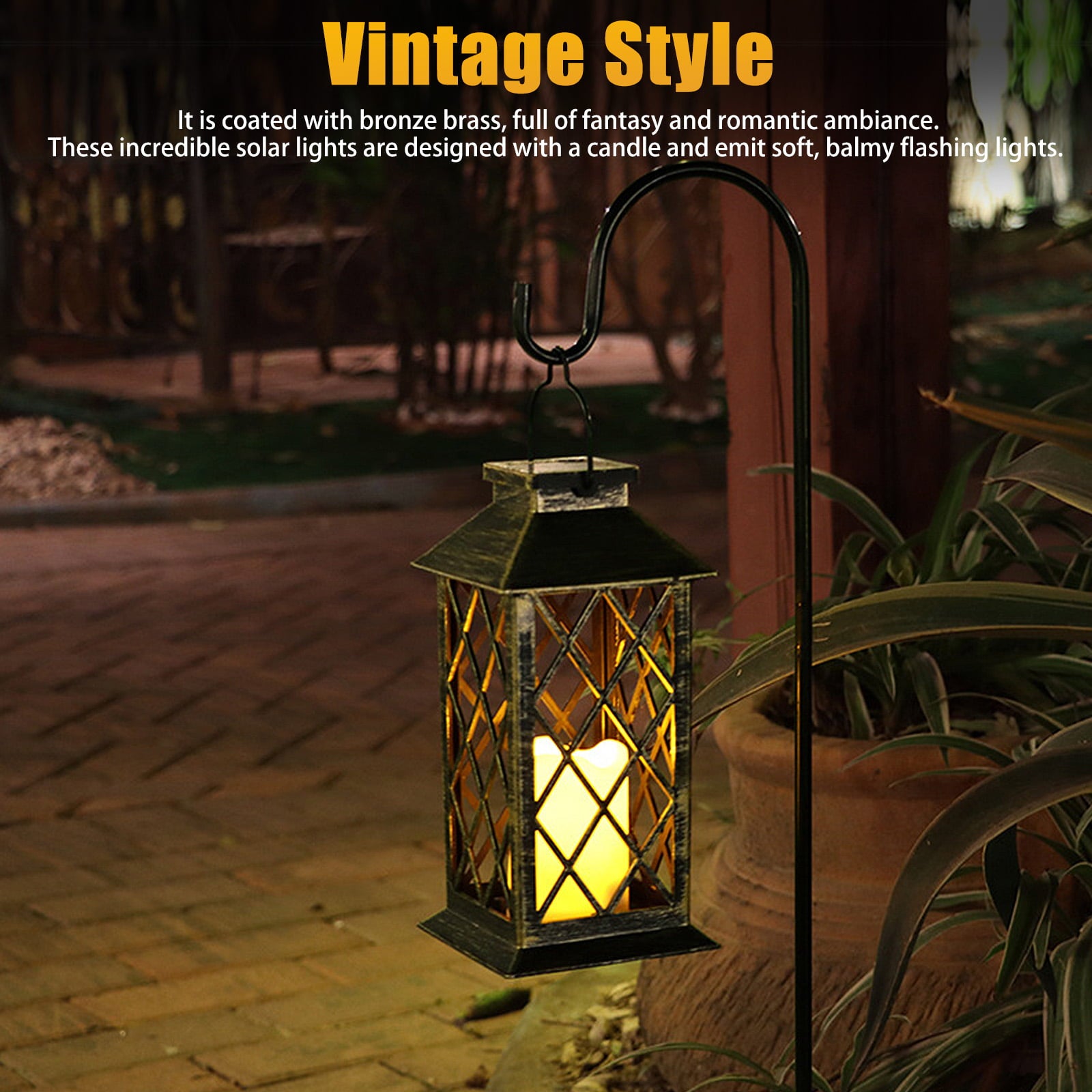 Solar Hanging Lantern Outdoor， TSV LED Flickering Flameless Candle Mission Lights， Waterproof Decorative Lanterns for Garden Patio Table Pathway