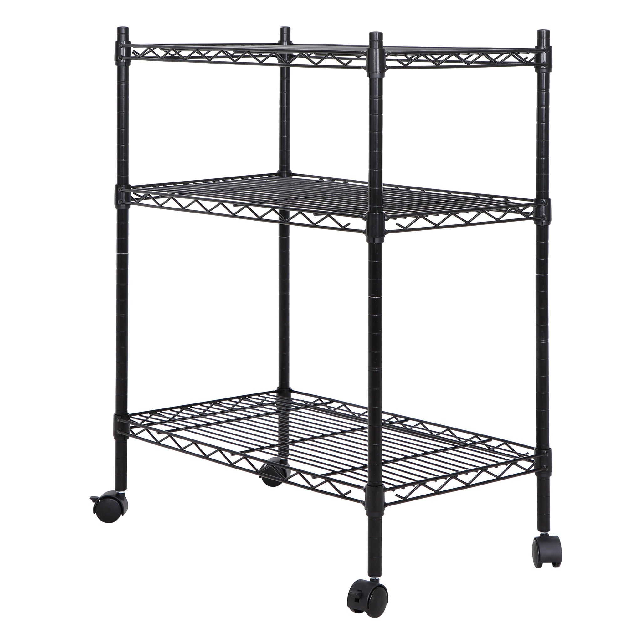 ZENY  3 Tires Rolling Kitchen Cart Height Adjustable Storage Tower Black