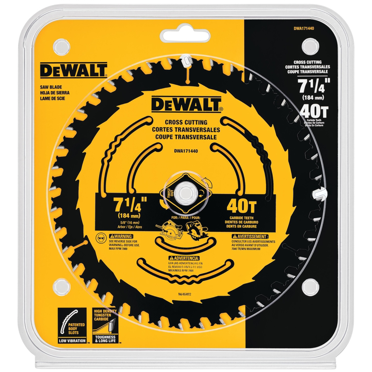 DW 7-1/4 in. D X 5/8 in. Tungsten Carbide Circular Saw Blade 40 teeth 1 pk