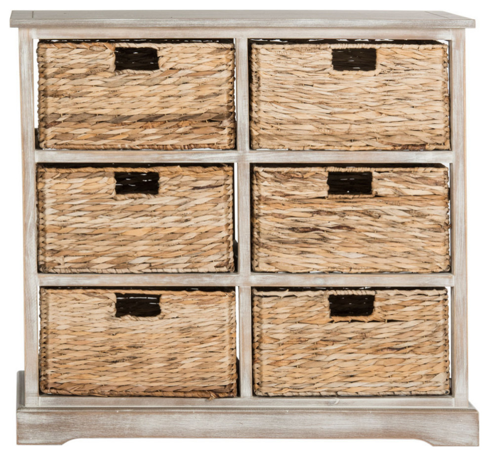 Nina 6 Wicker Basket Storage Chest Vintage White   Farmhouse   Accent Chests And Cabinets   by Rustic Home Furniture Deco  Houzz