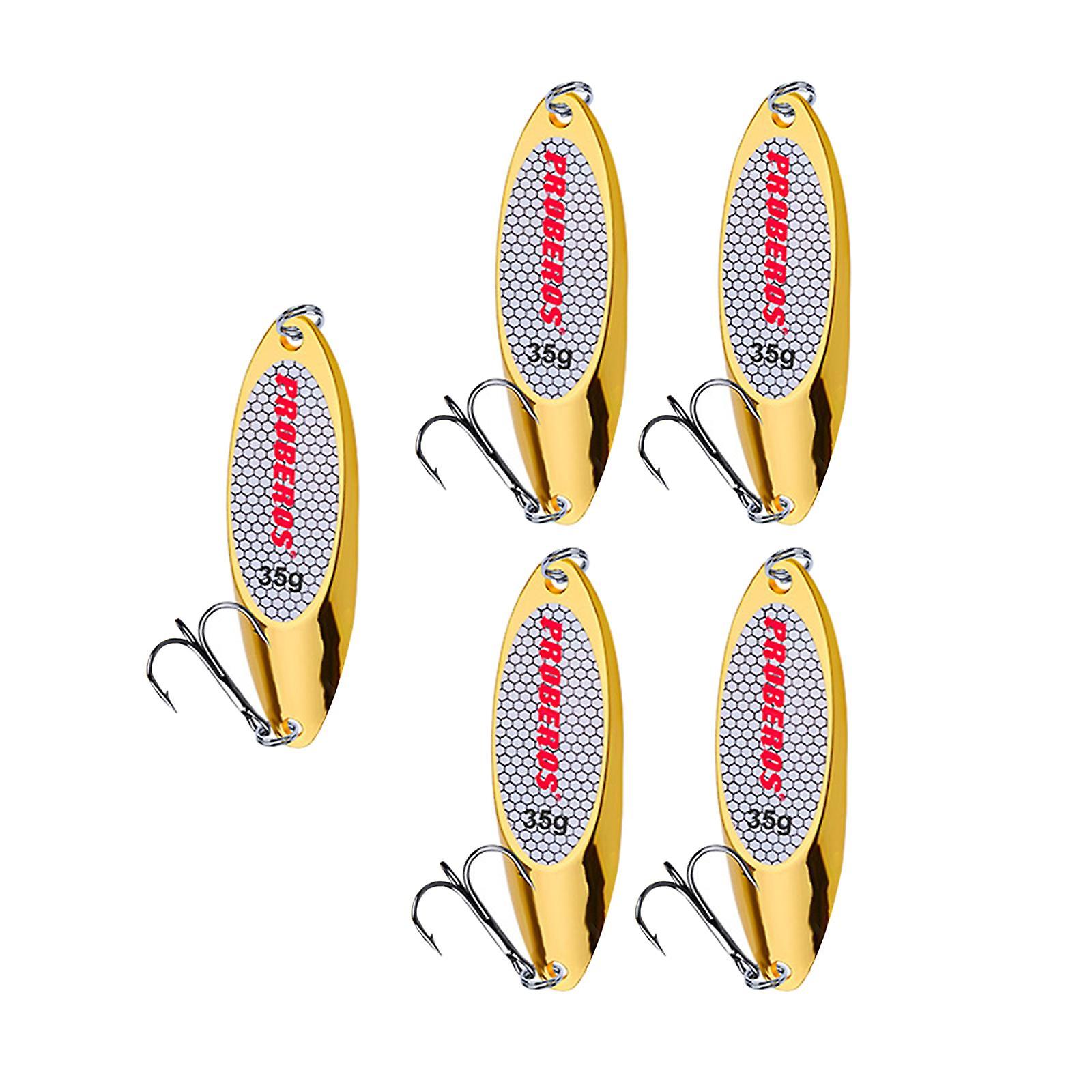 5 Pieces Fishing Spoons Lures Metal Vertical Bass Baits And Lures Freshwater Gold 35g