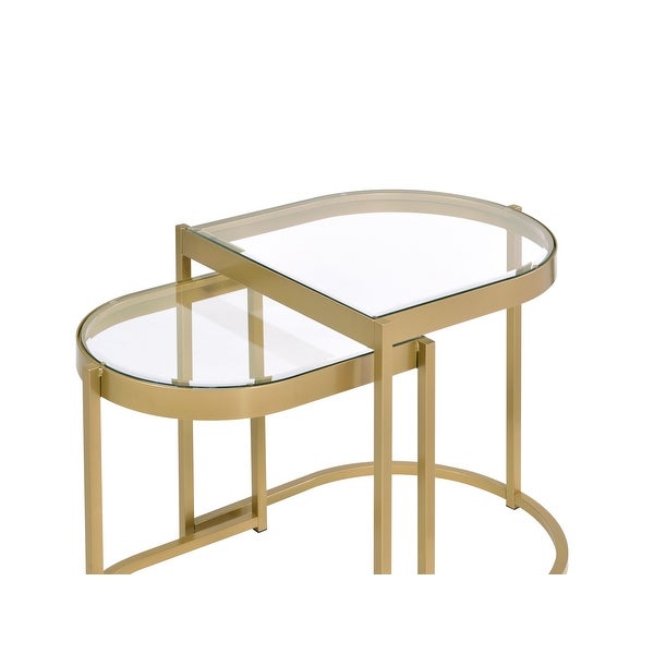 2PCS Contemporary Timbul Nesting Table， Clear Glass Top and Gold Finish