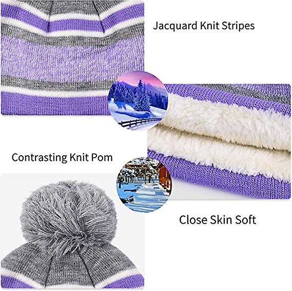 3pcs Kids Winter Hat Scarf Gloves Set For 3-6 Years Old(purple)