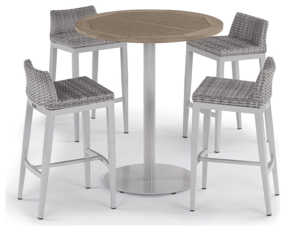 Travira 5 Piece 36 quotTable Set  Ash  Round Bar  Ash  Round Bar   Tropical   Outdoor Pub And Bistro Sets   by Oxford Garden  Houzz