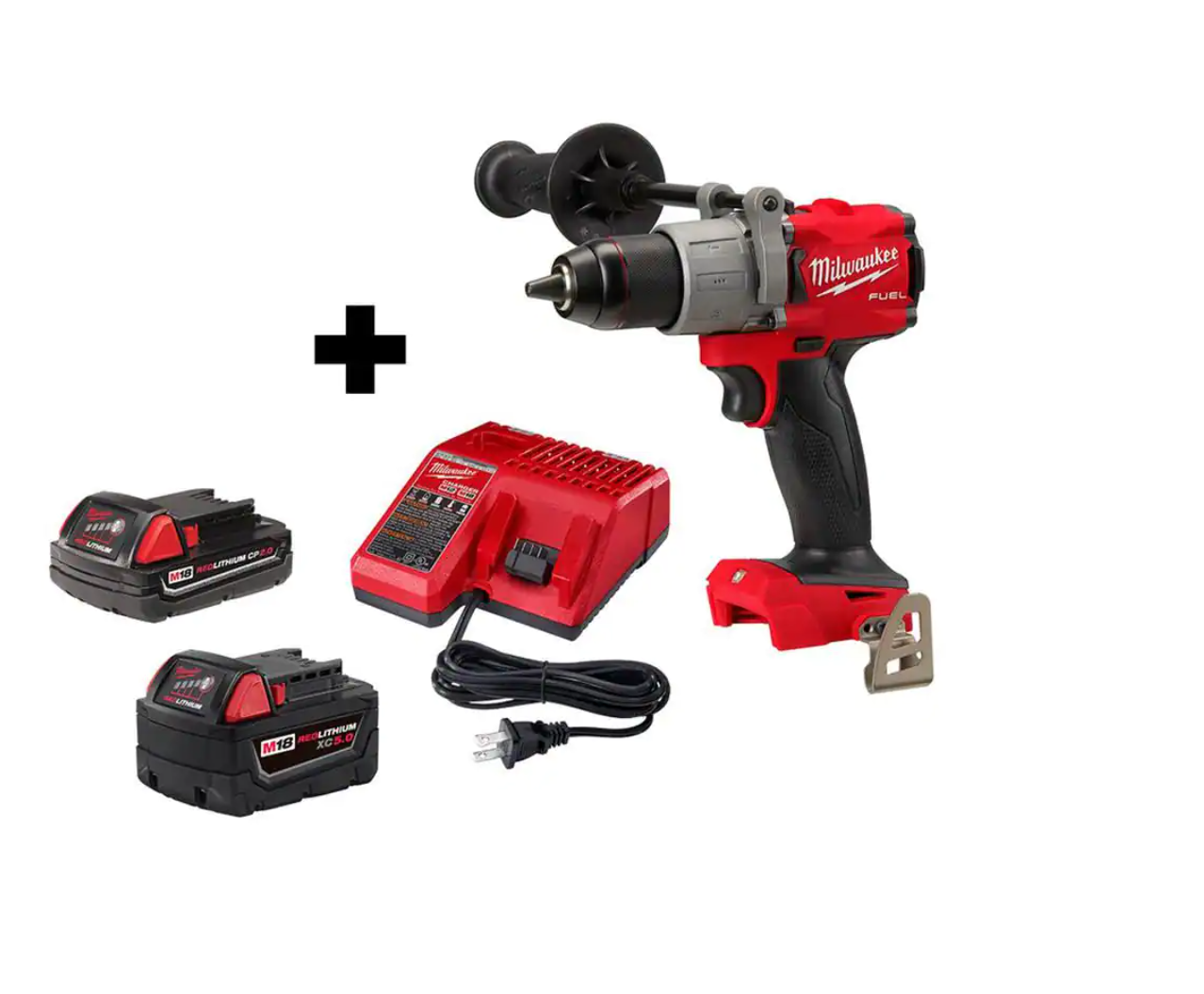 Milwaukee 2804-20-48-59-1852 M18 FUEL 18-Volt Lithium-Ion Brushless Cordless 1/2 in. Hammer Drill/Driver w/ (1) 5.0 Ah， (1) 2.0 Ah Battery and Charger