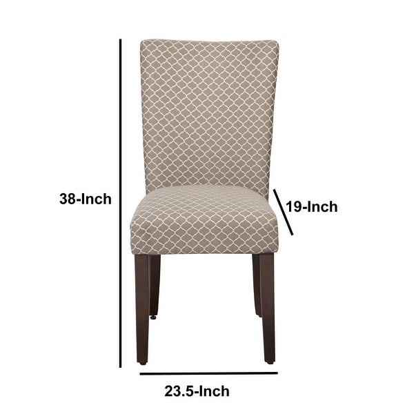 Quatrefoil Diamond Pattern Fabric Upholstered Chair with Wooden Legs， Brown and Cream， Set of Two - 38 H x 19 W x 23.5 L Inches