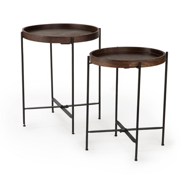 Set Of 2 Capri Round Accent Tables Mango Wood With Iron Base Steve Silver Co