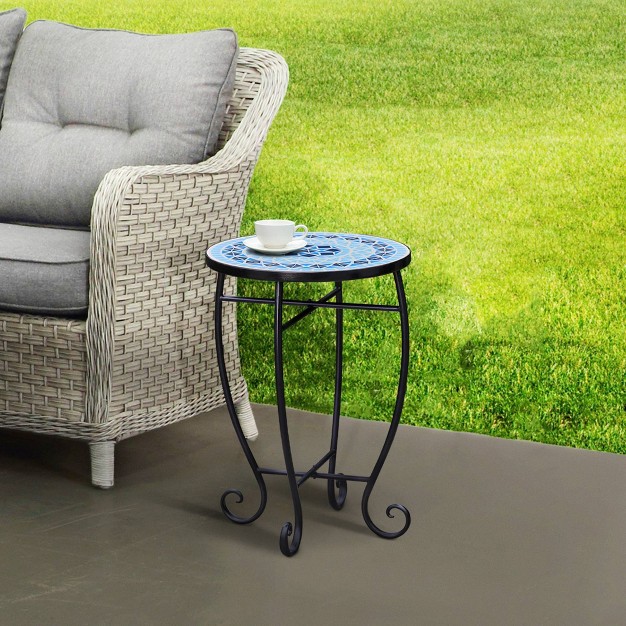 Mosaic Patio Side Table With Iron Legs Teamson Home