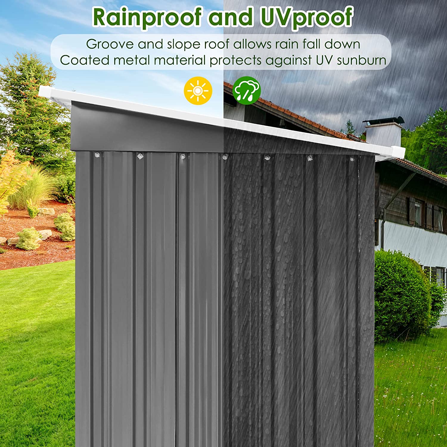 Arlopu 5' x 3' Outdoor Storage Shed with Sliding Door, Metal Tools Shed House for Garden, Patio, Lawn