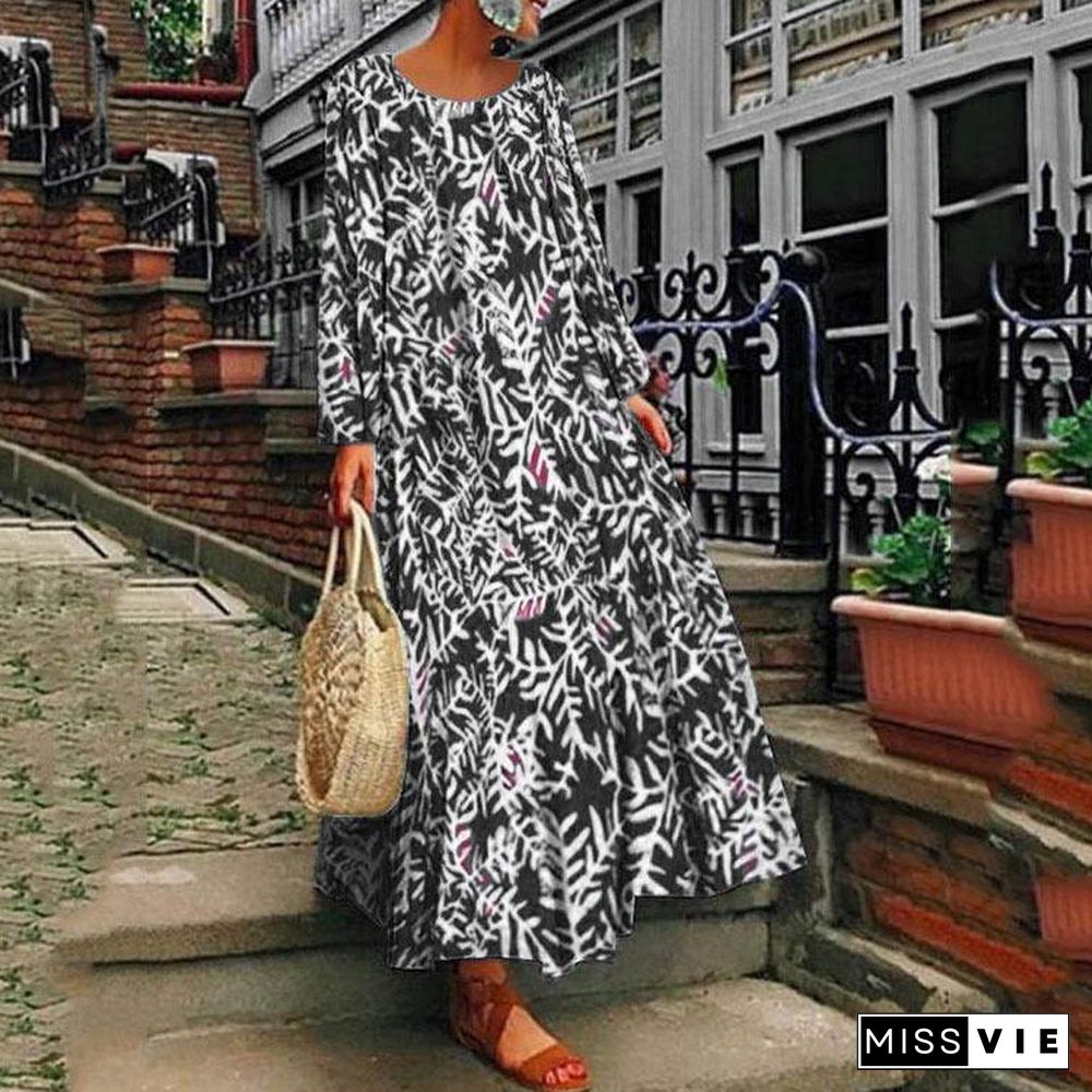 Summer Printed Long Sleeve Dress Long Skirt