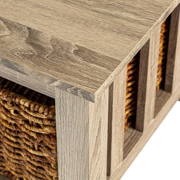 Traditional Storage Coffee Table with Bins， Driftwood