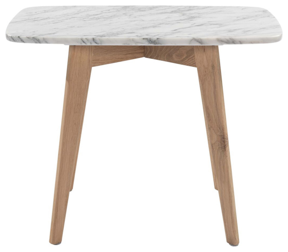 Cima 12 quotx 21 quotRectangular Italian Carrara White Marble Table With Oak Legs   Midcentury   Side Tables And End Tables   by Homesquare  Houzz