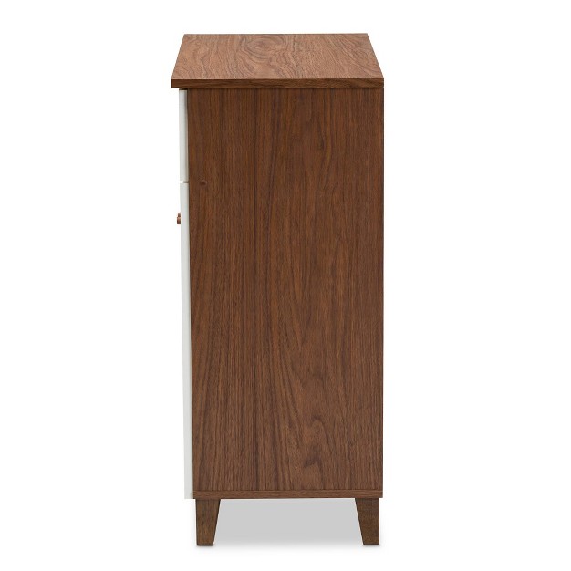 Coolidge 4 Shelf Wood Shoe Cabinet With Drawer White walnut Baxton Studio