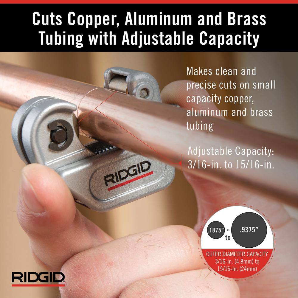 RIDGID 316 in. to 1516 in. 104 Close Quarters Copper Aluminum Brass and Plastic Tubing Cutter Multi-Use Tubing Tool 32985