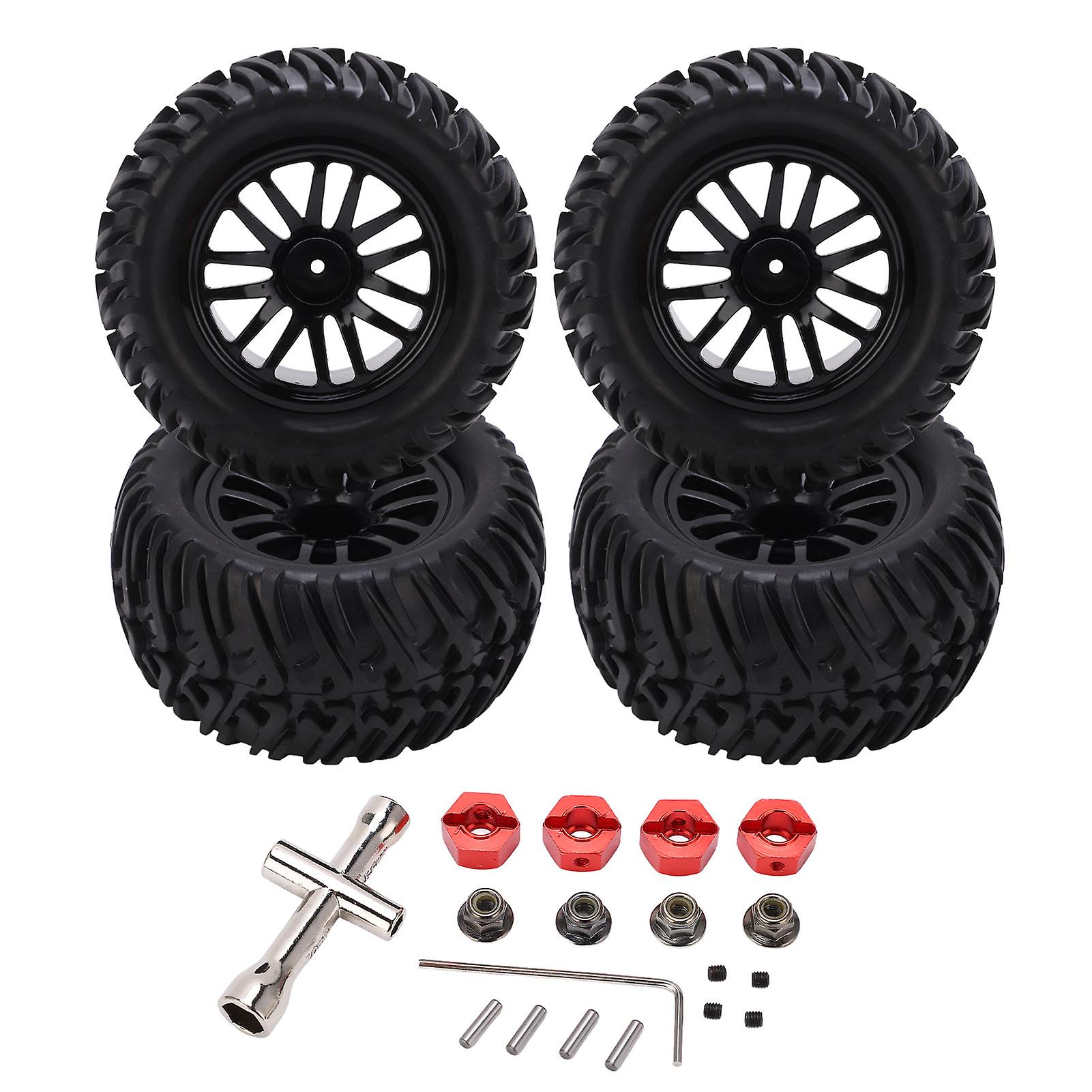 4pcs Y Pattern Rc Plastic 14 Spoke Rim Rubber Tires For Monster Trunk 1/8 1/10 Rc Car