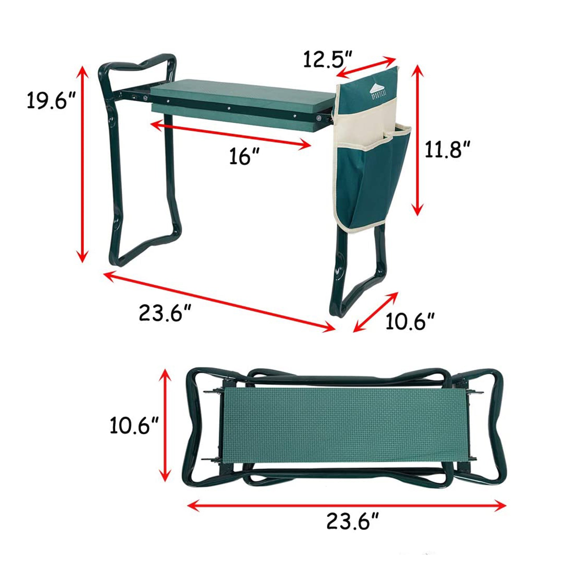 Karmas Product Folding Garden Kneeler Seat Portable Bench Stool with Soft Kneeling Foam Pad Cushion and Tool Pouch for Gardening