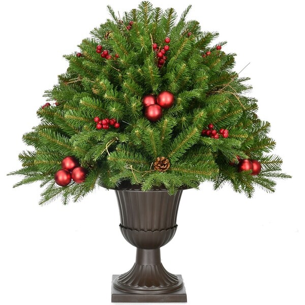 Fraser Hill Farm 3Ft. Joyful Porch Tree in Pedestal Urn with Pinecones，Berries，and Ornaments