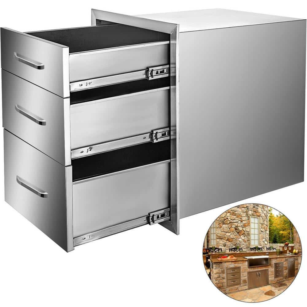 VEVOR 14 in. W x 20.3 in. H x 23 in. D Outdoor Kitchen Drawers Flush Mount Triple Drawers Stainless Steel Access Drawer 20.25X14YC3CBXGCTV0