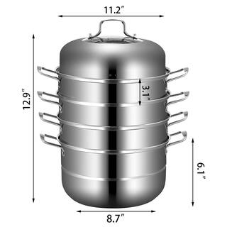 VEVOR 5-Tier Stainless Steel Steamer Dia-11 in. Multi-Layer Cookware Pot with Handles Work with Gas Electric Grill Stove Top ZL5CBXGZL28CM0001V0