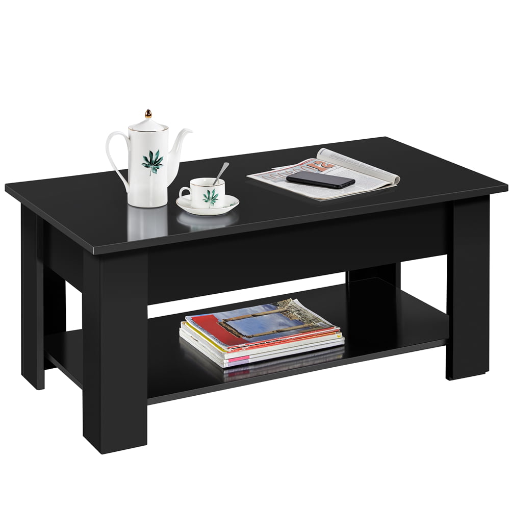 SMILE MART Modern Lift Top Coffee Table with Hidden Compartment & Storage, Black