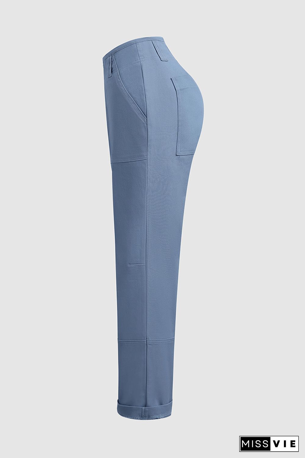 Double Button Mid Waist Straight Leg Pants