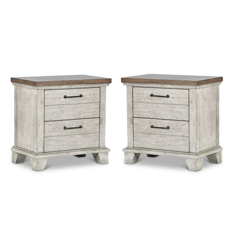 Home Square Two Drawer Wood Nightstand Set in Rustic Ivory (Set of 2)