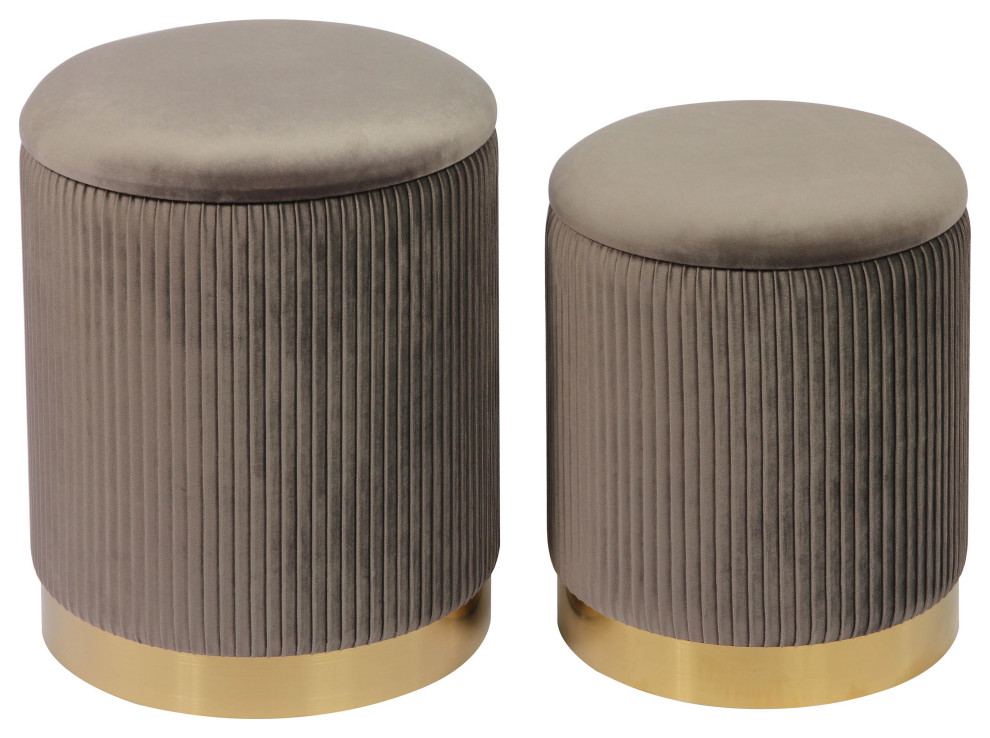 Channeled Velvet Storage Ottomans  2 Piece Set   Contemporary   Footstools And Ottomans   by TOV Furniture  Houzz