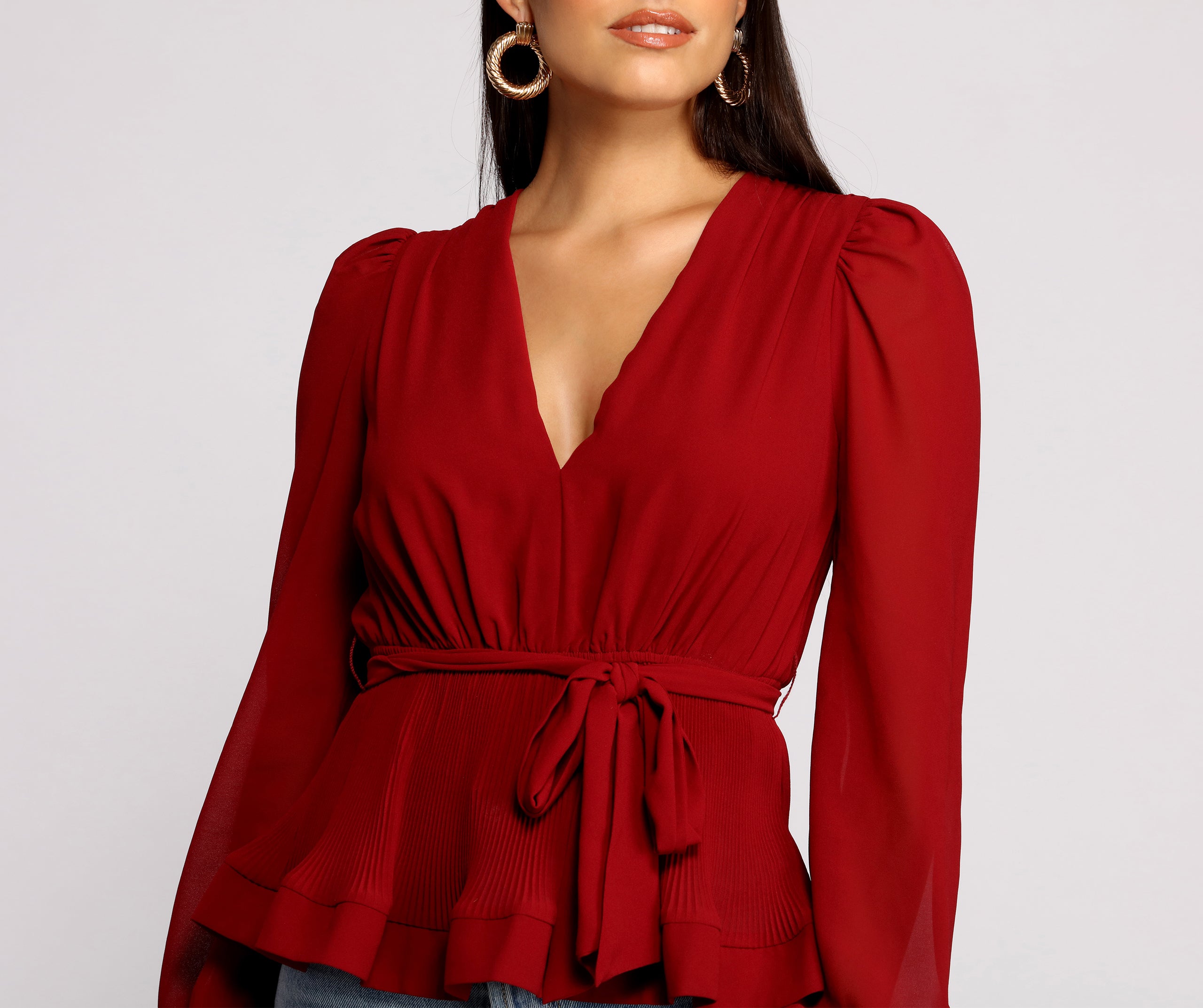 Tie Front Chiffon Peplum Top