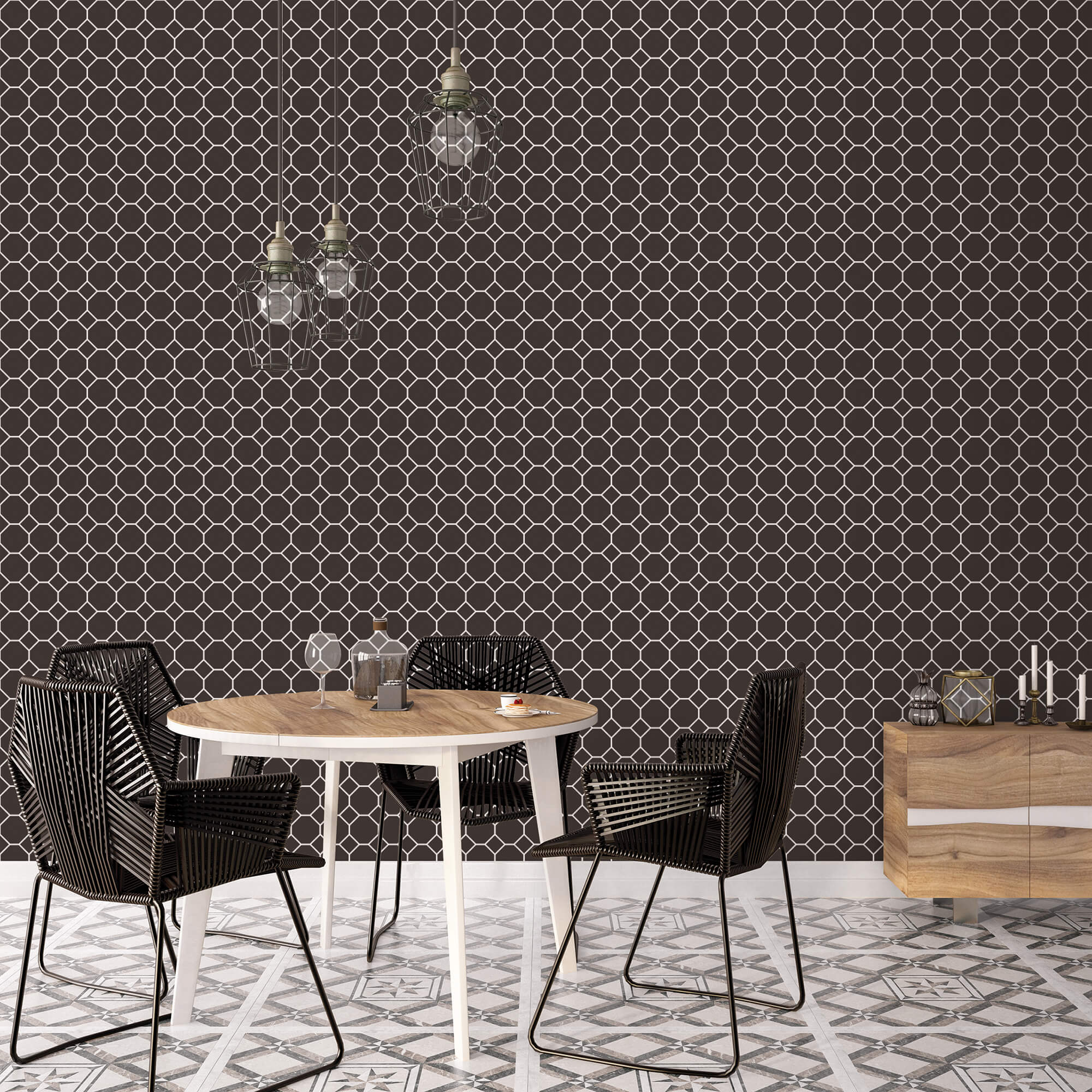 Beehive Black/White Wallpaper from the Just Kitchens Collection