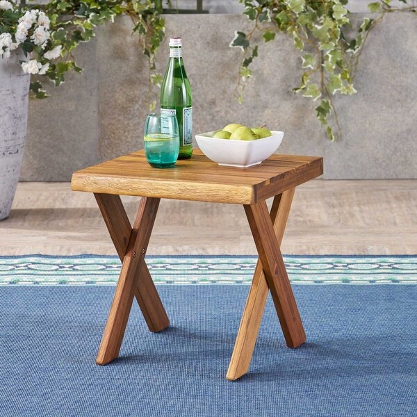 Patio Side Table With A Classic Cross Base